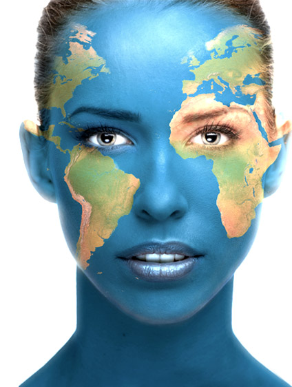 Contact AkkuFresh World - Woman with a world painting on her face